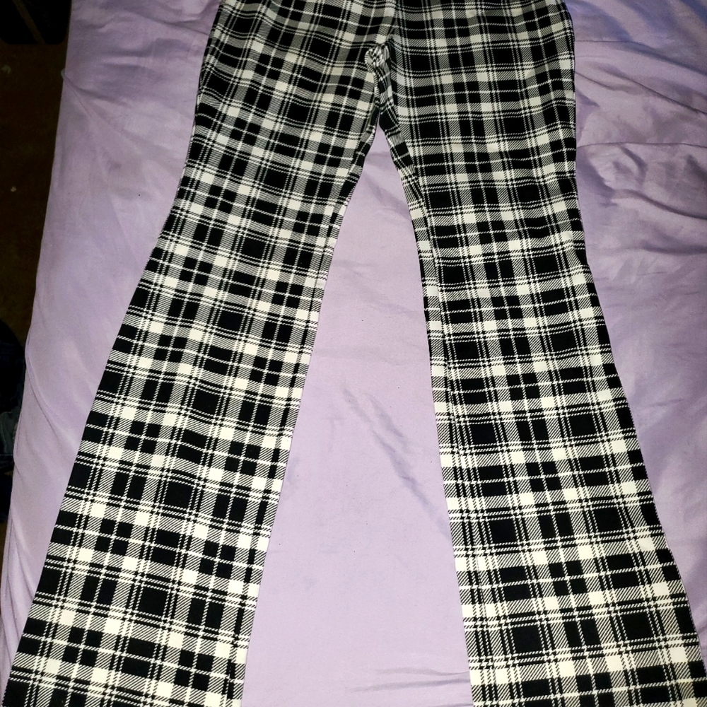 IMAN Black and white plaid bootcut pants